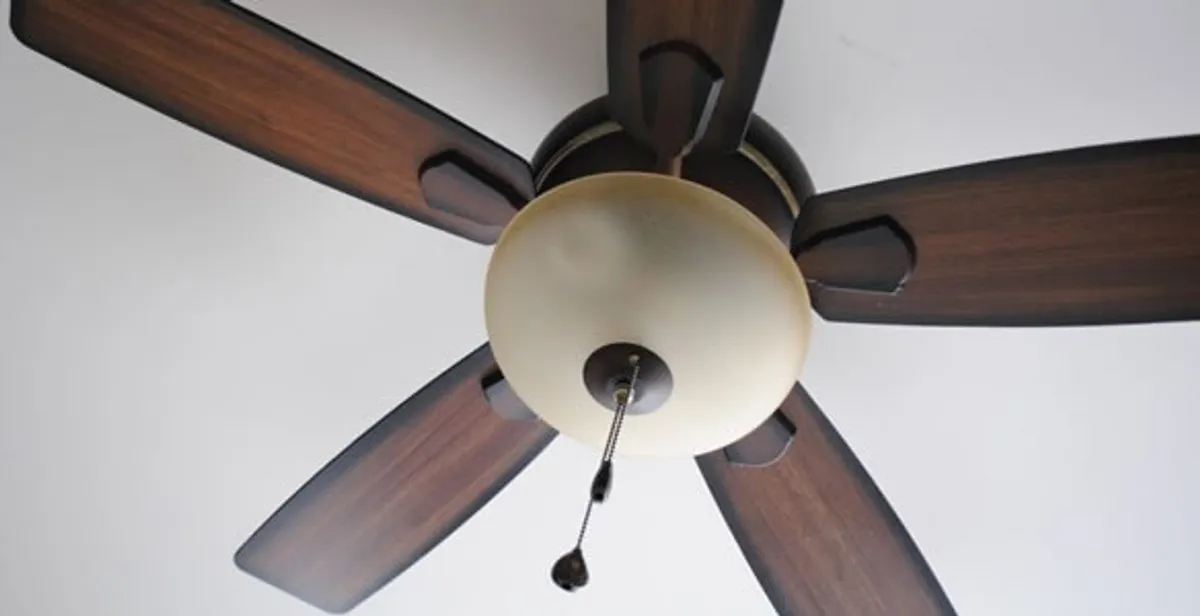 Fully installed ceiling fan with balanced blades and light fixture in Pasadena, CA