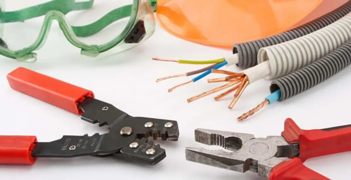Electrical wiring repair with professional tools and safety equipment in Rosemead, CA